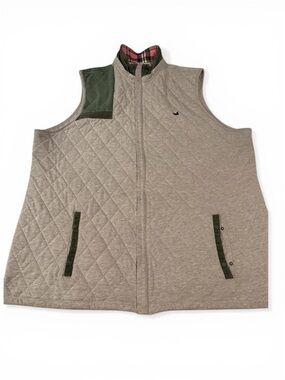 Southern Marsh Quilted Beige Vest with Olive Trim